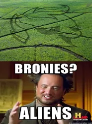 Size: 547x740 | Tagged: ancient aliens, chickun, crop circle, derpibooru import, exploitable meme, forced meme, giorgio a. tsoukalos, image macro, meme, photoshop, safe, scootachicken, scootaloo