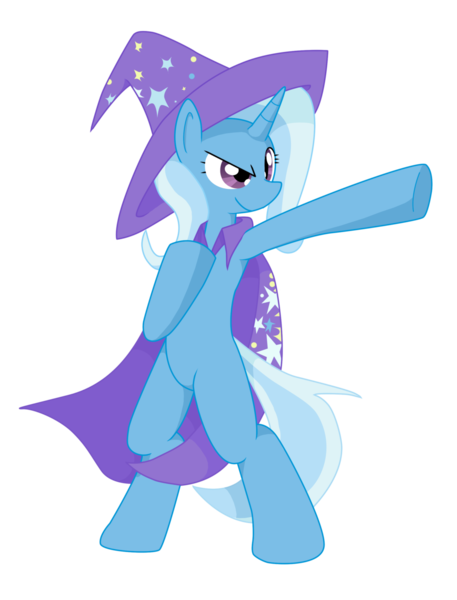 Size: 1024x1344 | Tagged: artist needed, safe, derpibooru import, trixie, pony, bipedal, cape, clothes, hat, smiling, trixie's cape, trixie's hat, vector