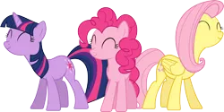 Size: 9000x4511 | Tagged: safe, artist:uxyd, derpibooru import, fluttershy, pinkie pie, twilight sparkle, unicorn, party of one, absurd resolution, simple background, transparent background, trio, unicorn twilight, vector