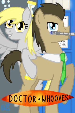 Size: 320x480 | Tagged: safe, artist:timeywimeywhooves, derpibooru import, derpy hooves, doctor whooves, time turner, pegasus, pony, doctor whooves and assistant, female, mare, mouth hold, necktie, sonic screwdriver, tardis