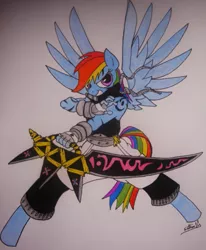 Size: 539x654 | Tagged: anthro, artist:tvensnake, black star, derpibooru import, fluttershy, parody, rainblack star, rainbow dash, safe, soul eater, traditional art, tsubaki nakatsukasa, tsubakishy