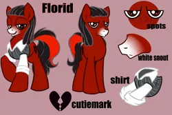 Size: 1800x1200 | Tagged: safe, artist:rainbowscreen, derpibooru import, oc, oc:florid, unofficial characters only, earth pony, pony, clothes, dreadlocks, freckles, red and black oc, reference sheet
