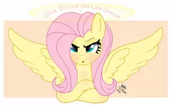 Size: 1330x830 | Tagged: safe, artist:joakaha, derpibooru import, fluttershy, pegasus, pony, dialogue, female, looking at you, mare, solo, talking to viewer