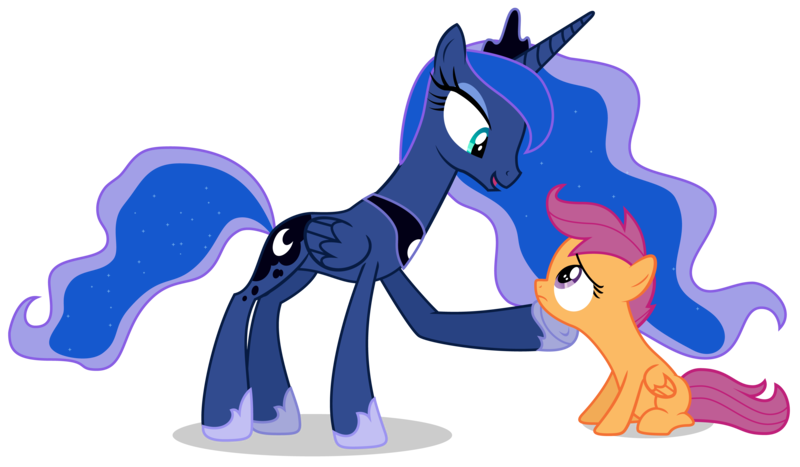 Size: 7000x4087 | Tagged: absurd resolution, .ai available, artist:lahirien, derpibooru import, princess luna, safe, scootaloo, simple background, sleepless in ponyville, .svg available, transparent background, vector