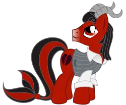 Size: 3344x2788 | Tagged: safe, derpibooru import, oc, oc:florid, unofficial characters only, earth pony, pony, black hair, capricorn, clothes, dreadlocks, horns, looking back, looking up, male, multiple horns, red and black oc, smiling, solo