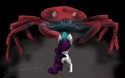 Size: 2400x1500 | Tagged: artist:kittyhawkman, crab, derpibooru import, fight, rarity, rarity fighting a giant crab, safe