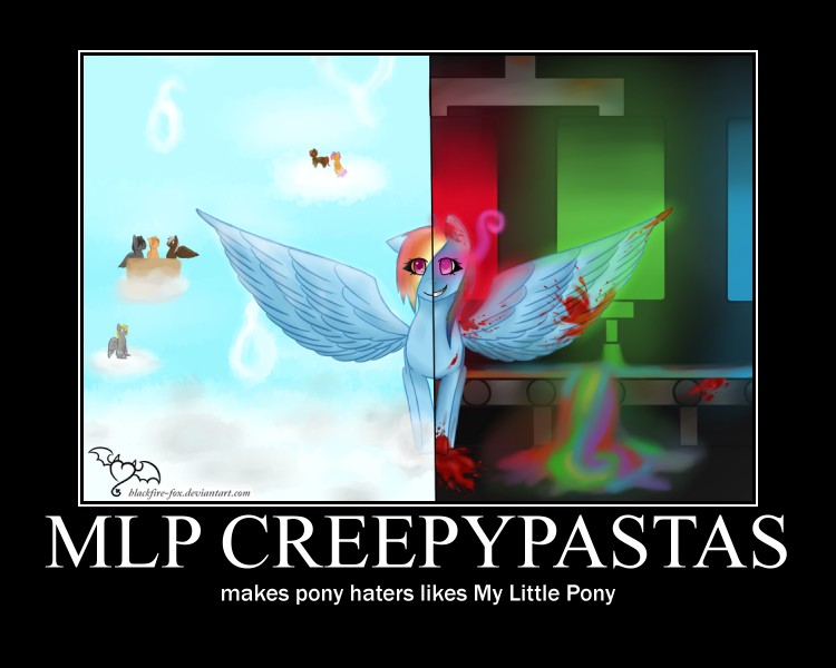 Size: 750x600 | Tagged: grimdark, artist:blackfire-fox, derpibooru import, rainbow dash, fanfic:rainbow factory, blood, color, creepy, creepypasta, engrish, image, jpeg, motivator, rainbow, sky