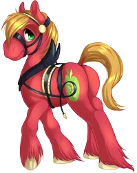 Size: 1068x1339 | Tagged: safe, artist:kittehkatbar, derpibooru import, big macintosh, earth pony, pony, bridle, crupper, harness, male, saddle, simple background, stallion, tack, transparent background, unshorn fetlocks