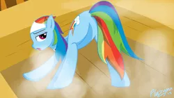 Size: 3264x1836 | Tagged: alternate hairstyle, artist:plazyma, derpibooru import, featureless crotch, female, plot, rainbow dash, sauna, solo, solo female, suggestive