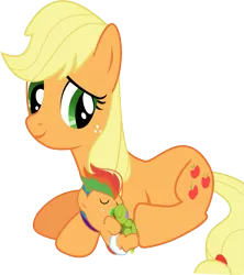 Size: 1037x1167 | Tagged: applejack, artist:l0gun, derpibooru import, magical lesbian spawn, oc, oc:appleblitz, offspring, parent:applejack, parent:rainbow dash, parents:appledash, safe, simple background, white background