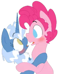 Size: 328x414 | Tagged: safe, artist:artflicker, derpibooru import, pinkie pie, pokey pierce, earth pony, pony, unicorn, bubble berry, female, looking at each other, male, mare, pokeypie, poppy pin, rule 63, shipping, simple background, stallion, straight, transparent background