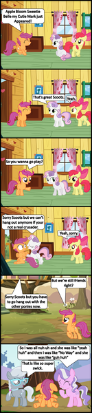 Size: 1024x4584 | Tagged: safe, artist:bronybyexception, derpibooru import, apple bloom, diamond tiara, scootaloo, silver spoon, sweetie belle, earth pony, pegasus, pony, unicorn, blank flank, comic, cutie mark, cutie mark crusaders, discrimination, eyes closed, female, filly, floppy ears, frown, glasses, grin, gritted teeth, looking back, looking down, pushing, raised hoof, raised leg, sad, scootabuse, sitting, smiling, speech bubble, spread wings, underhoof, wide eyes, wings