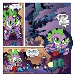 Size: 1022x1036 | Tagged: artist:amy mebberson, camouflage slug, comic, derpibooru import, dragon, fire ruby, idw, male, moon, official comic, ruby, safe, slug, speech bubble, spike, spoiler:comic, spoiler:comic07