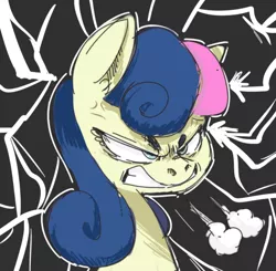Size: 562x550 | Tagged: angry, artist:xieril, bon bon, bon bon is not amused, derpibooru import, frown, glare, gritted teeth, nose wrinkle, rage, safe, snorting, solo, sweetie drops