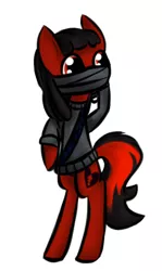 Size: 274x460 | Tagged: artist:lilliesinthegarden, clothes, derpibooru import, dreadlocks, gun, oc, oc:florid, red and black oc, safe, scarf, solo, unofficial characters only, weapon