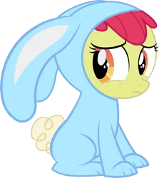 Size: 6042x6769 | Tagged: safe, artist:darkarcher98, derpibooru import, apple bloom, pony, absurd resolution, animal costume, bunny bloom, bunny costume, clothes, costume, cute, female, filly, frown, image, looking back, png, simple background, sitting, solo, transparent background, vector, worried