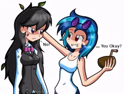 Size: 842x640 | Tagged: artist:kurus22, derpibooru import, drink, humanized, octavia is not amused, octavia melody, safe, unamused, vinyl scratch