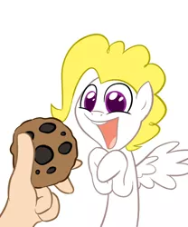 Size: 900x1082 | Tagged: adoraprise, artist:willdrawforfood1, ask surprise, cookie, cute, derpibooru import, eyes on the prize, g1, g1 to g4, generation leap, hand, happy, human, open mouth, safe, simple background, smiling, spread wings, surprise, white background