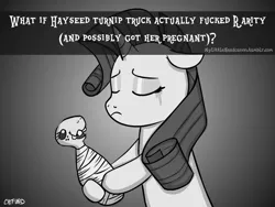 Size: 800x600 | Tagged: artist:catfood-mcfly, baby something, black and white, crying, derpibooru import, eraserhead, eraserhead baby, grayscale, hayseed turnip truck, monochrome, mylittleheadcanon, offspring, parent:hayseed turnip truck, parent:rarity, parents:rariseed, parody, rarity, semi-grimdark, turnip, vulgar