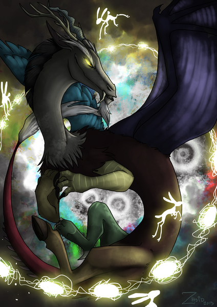 Size: 600x849 | Tagged: artist:zhoid, cool, derpibooru import, discord, draconequus, glowing eyes, safe, solo