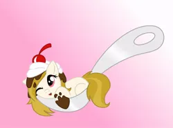 Size: 944x704 | Tagged: safe, artist:nekosnicker, derpibooru import, oc, ponified, unofficial characters only, food pony, original species, pony, cherry, cute, food, ice cream, micro, solo, spoon, tiny, tiny ponies