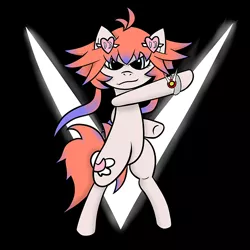 Size: 500x500 | Tagged: safe, artist:phantom_shroud, derpibooru import, oc, oc:unie, unofficial characters only, pony, ahoge, bipedal, black background, bracelet, jewelry, looking at you, simple background, solo, transformation, v (viewtiful joe), viewtiful joe