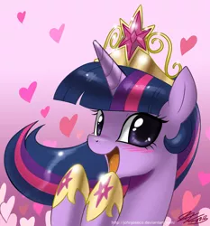 Size: 800x860 | Tagged: safe, artist:johnjoseco, derpibooru import, twilight sparkle, twilight sparkle (alicorn), alicorn, pony, big crown thingy, blushing, crown, cute, female, happy, heart, hoof shoes, jewelry, mare, open mouth, pretty princess, regalia, smiling, solo, twiabetes