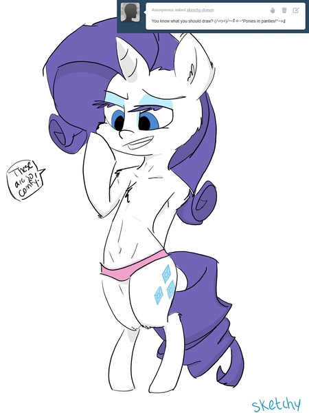 Size: 1280x1707 | Tagged: suggestive, artist:lizzyoli-ravioli, derpibooru import, rarity, pony, belly button, bipedal, clothes, panties, underwear