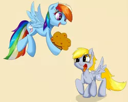 Size: 1000x800 | Tagged: safe, artist:zokkili, derpibooru import, derpy hooves, rainbow dash, pegasus, pony, female, mare, muffin