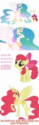Size: 732x2332 | Tagged: safe, derpibooru import, apple bloom, princess celestia, alicorn, earth pony, pony, alicornified, bloomicorn, comic, ethereal mane, female, filly, mare, race swap, simple background, white background