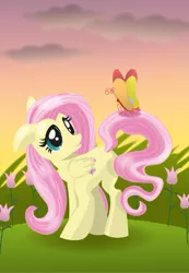 Size: 595x861 | Tagged: artist:monsterswonderland, butterfly, derpibooru import, fluttershy, safe, solo