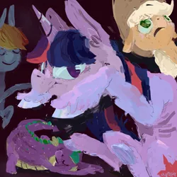 Size: 1000x1000 | Tagged: abstract, applejack, artist:cygaj, derpibooru import, rainbow dash, safe, spike, twilight sparkle