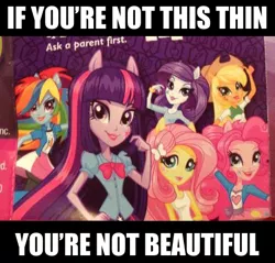 Size: 470x450 | Tagged: safe, derpibooru import, applejack, fluttershy, pinkie pie, rainbow dash, rarity, twilight sparkle, equestria girls, anorexia, anorexic, ask a parent first, bulimia, drama, equestria girls drama, equestria girls prototype, image macro, meme, polemic, sarcasm, thin, this will not end well