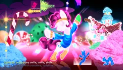 Size: 2095x1200 | Tagged: artist:tsitra360, crossover, dancing, derpibooru import, headband, just dance, pinkie pie, safe, smile song, video game