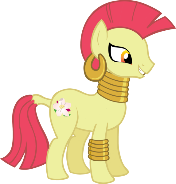 Size: 2782x2912 | Tagged: apple bloom, artist needed, derpibooru import, ear piercing, earring, female, jewelry, leg rings, mare, neck rings, piercing, safe, simple background, solo, species swap, transparent background, vector, zebra, zebrafied, zecora