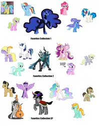 Size: 2043x2595 | Tagged: safe, derpibooru import, cherry fizzy, daisy, derpy hooves, diamond tiara, doctor whooves, flower wishes, king sombra, lemony gem, lightning dust, lyra heartstrings, lyrica lilac, nightmare moon, octavia melody, pinkie pie, princess cadance, princess celestia, queen chrysalis, rainbow dash, shining armor, time turner, trixie, twilight sparkle, twilight sparkle (alicorn), vinyl scratch, alicorn, pony, cherry fizzy cola, favorite collection, female, idea, mare, speculation