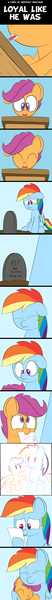 Size: 500x5734 | Tagged: safe, artist:abstract-spectrum, derpibooru import, rainbow dash, scootaloo, tank, pegasus, pony, comic, crayon, crying, cute, drawing, feels, female, filly, gravestone, implied death, mare, scootalove