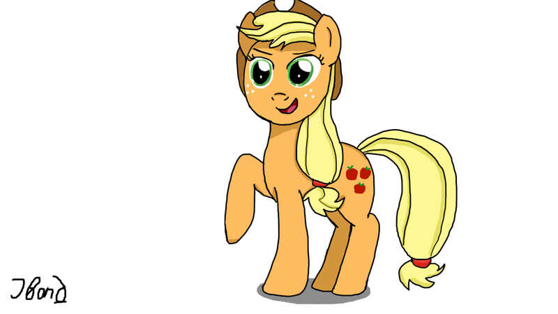 Size: 1280x720 | Tagged: safe, artist:jbond, derpibooru import, applejack, raised hoof, simple background, solo, white background