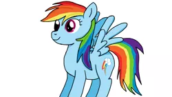 Size: 1280x720 | Tagged: safe, artist:jbond, derpibooru import, rainbow dash, simple background, solo, spread wings, white background