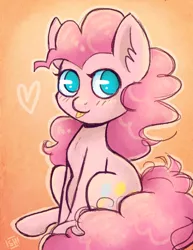 Size: 600x776 | Tagged: safe, artist:steveholt, derpibooru import, pinkie pie, pony, female, heart, looking at you, mare, no pupils, solo, tongue out