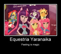 Size: 637x569 | Tagged: safe, derpibooru import, applejack, fluttershy, pinkie pie, rainbow dash, rarity, twilight sparkle, equestria girls, anorexic, ask a parent first, caption, feels, image macro, mane six, meme, poster, yaranaika