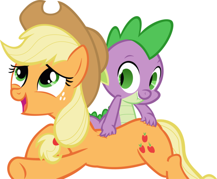 Size: 4000x3291 | Tagged: safe, artist:ponyeffectrus, derpibooru import, screencap, applejack, spike, dragon, earth pony, pony, spike at your service, absurd resolution, hand on butt, lip bite, male, mare, massage, simple background, transparent background, vector