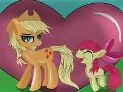 Size: 2000x1500 | Tagged: apple bloom, applejack, artist:mrbrunoh1, bonding, happy, heart, safe