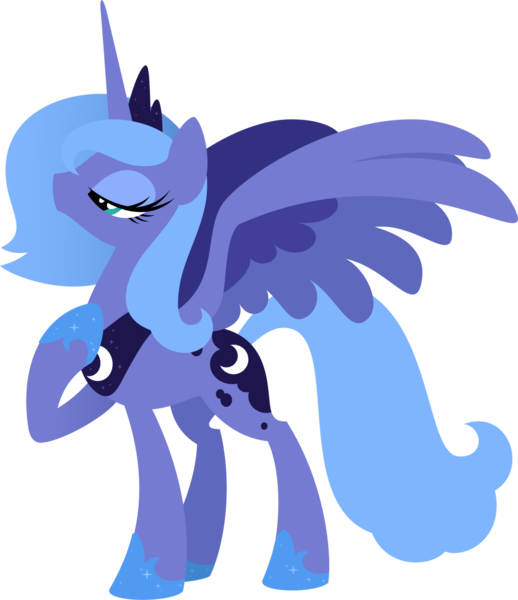 Size: 1280x1484 | Tagged: artist:hexfloog, bedroom eyes, derpibooru import, lineless, princess luna, raised hoof, s1 luna, safe, simple background, solo, spread wings, transparent background, vector