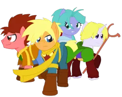 Size: 865x685 | Tagged: artist:mrponiator, derpibooru import, garet, golden sun, isaac, ivan, mia, ponified, safe, simple background, transparent background