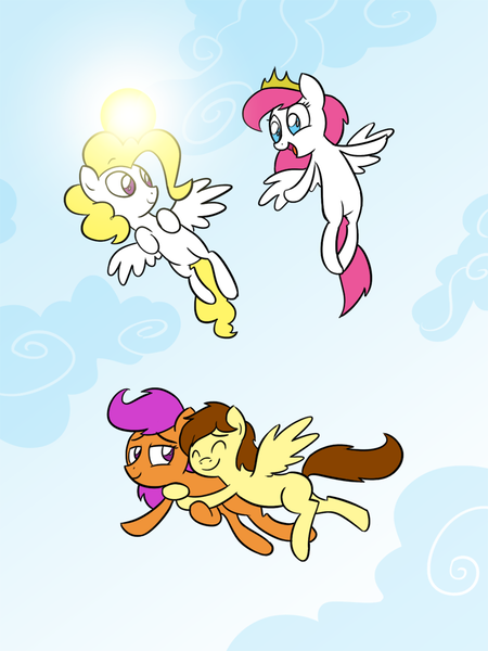 Size: 800x1067 | Tagged: artist:willdrawforfood1, ask surprise, blank flank, derpibooru import, g1, g1 to g4, generation leap, oc, oc:phoe, oc:veggie55, oc:vento, safe, scootaloo, surprise