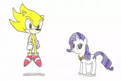 Size: 2033x1386 | Tagged: artist:shadow051, crossover, crossover shipping, element of generosity, interspecies, rarisonic, rarity, safe, shipping, sonic the hedgehog, sonic the hedgehog (series), super sonic, traditional art