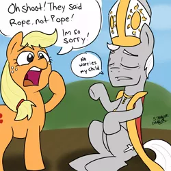 Size: 1000x1000 | Tagged: applejack, artist:strangerdanger, christianity, cross, derpibooru import, ponified, pope, pun, safe