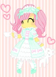 Size: 500x686 | Tagged: ^^, artist:asklolitashy, derpibooru import, eyes closed, fluttershy, heart, lolita fashion, lolitashy, plushie, safe, solo, teacup