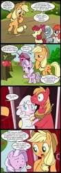 Size: 713x2000 | Tagged: safe, artist:madmax, derpibooru import, edit, apple bloom, applejack, big macintosh, diamond tiara, silver spoon, twist, earth pony, pony, sheep, comic, interspecies, kissing, love, male, spanish, stallion, translation